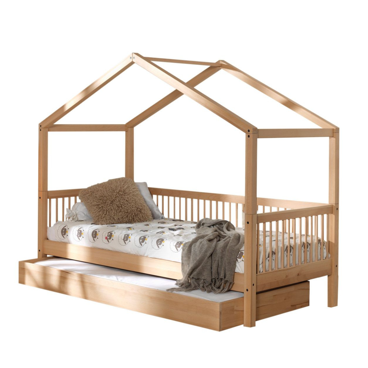 VIPACK FORREST European single house bed 90 x 200cm natural