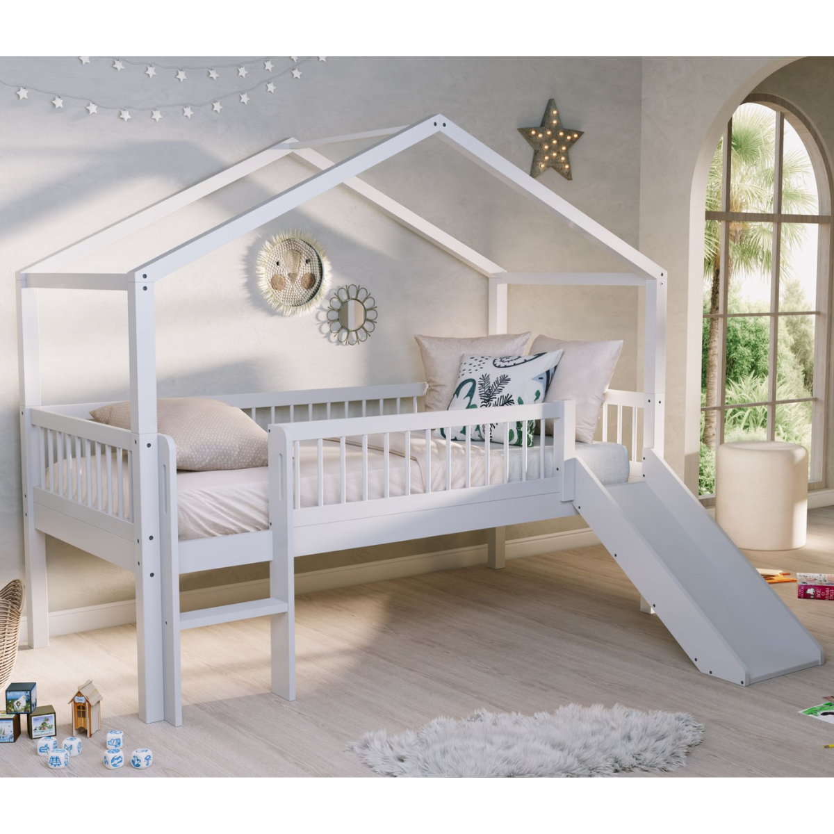 VIPACK FORREST European single house bed with slide 90 x 200cm white