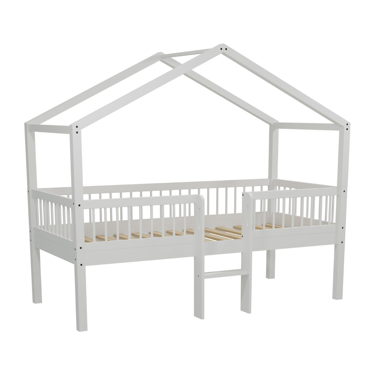 VIPACK FORREST European single house bed with ladder 90 x 200cm white