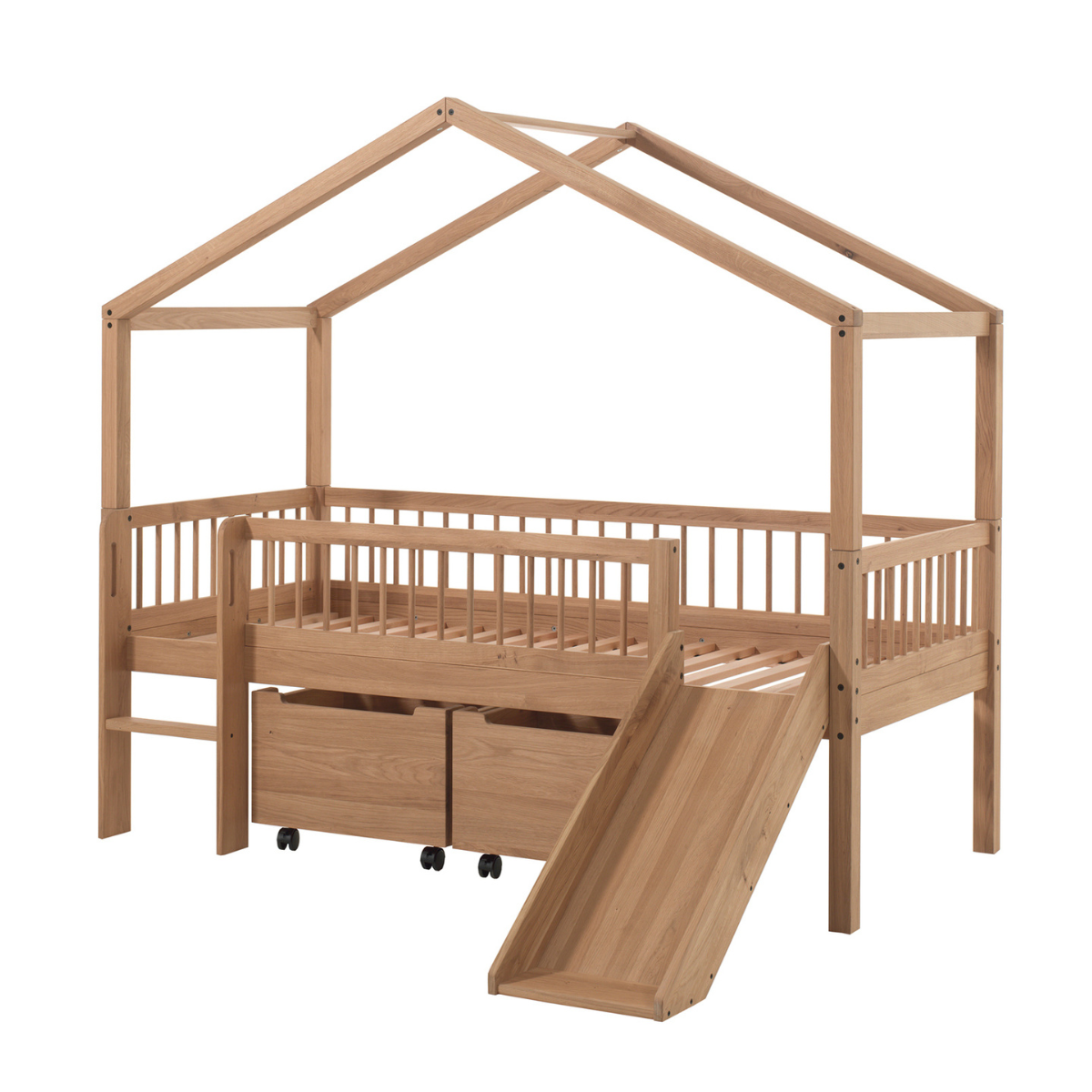 VIPACK FORREST European single house bed with slide 90 x 200cm oak