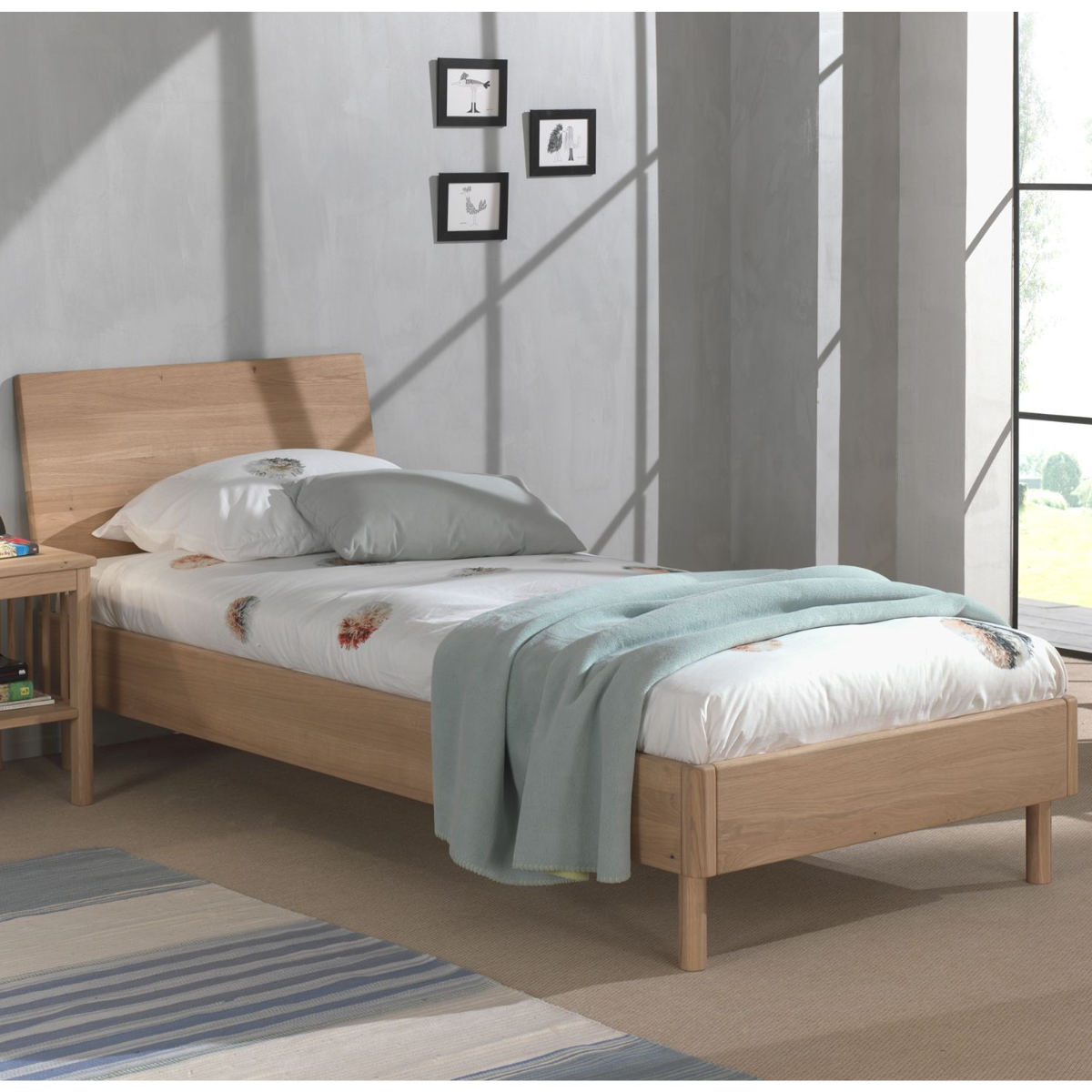 VIPACK FORREST European single bed 90 X 200cm oak with oak headboard