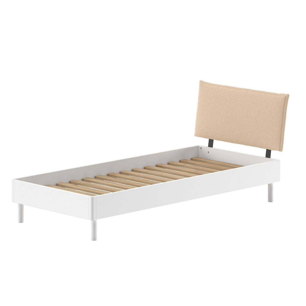 VIPACK FORREST Beech Single Bed with Bouclé Headboard - White