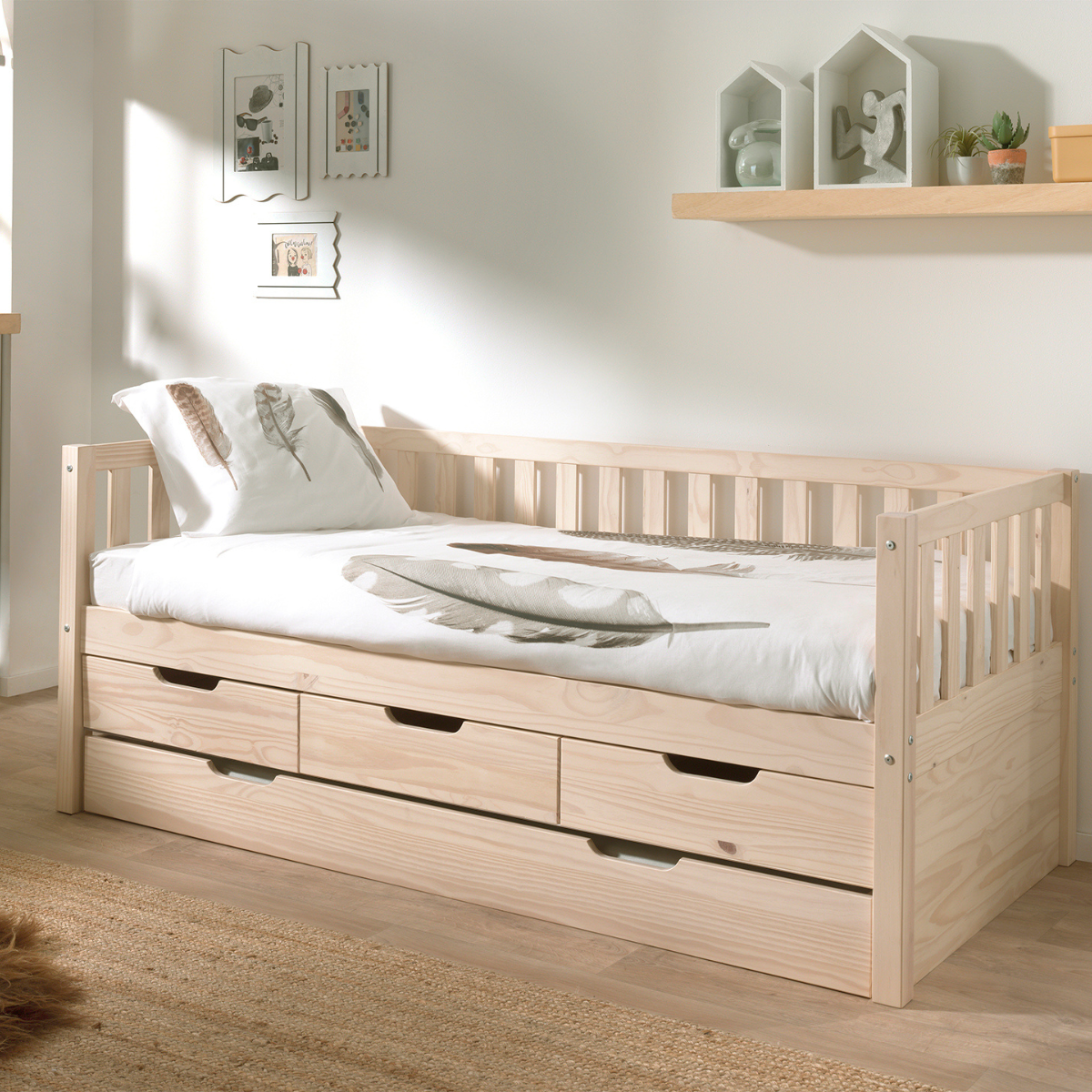 VIPACK FRITZ European single cabin bed 90 X 200cm with 3 drawers & under bed drawer pine