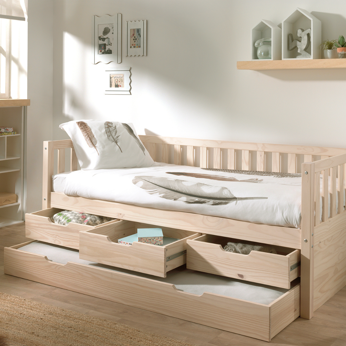 VIPACK FRITZ European single cabin bed 90 X 200cm with 3 drawers & under bed drawer pine