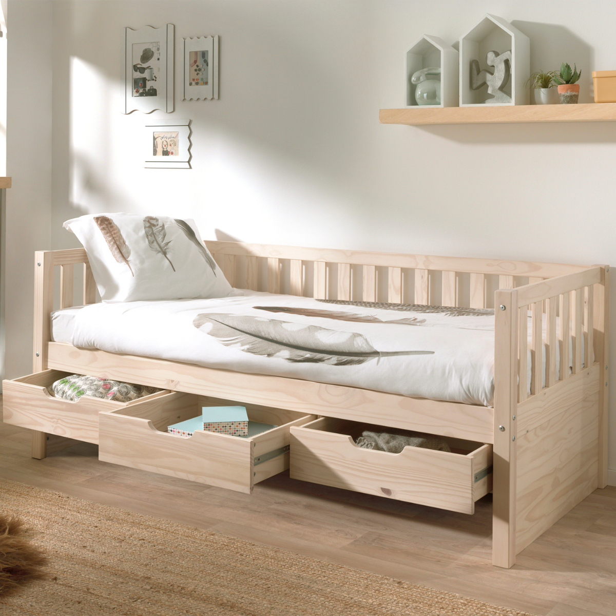 VIPACK FRITZ European single cabin bed 90 X 200cm with 3 drawers pine