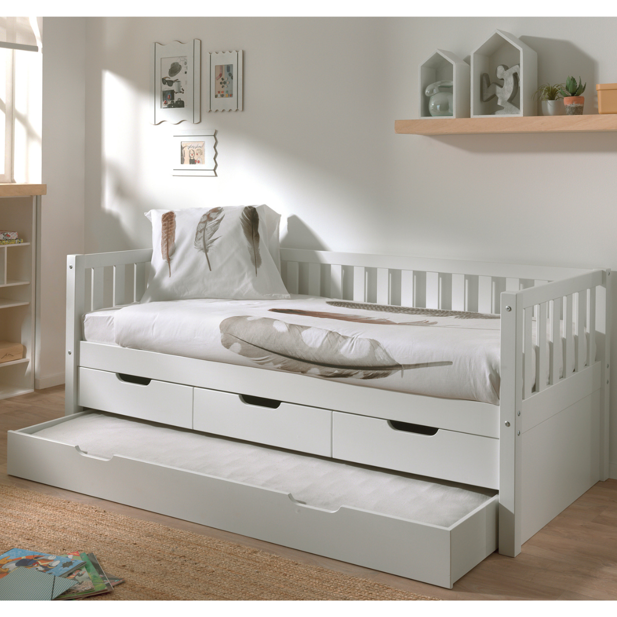 VIPACK FRITZ European single cabin bed 90 X 200cm with 3 drawers & under bed drawer white
