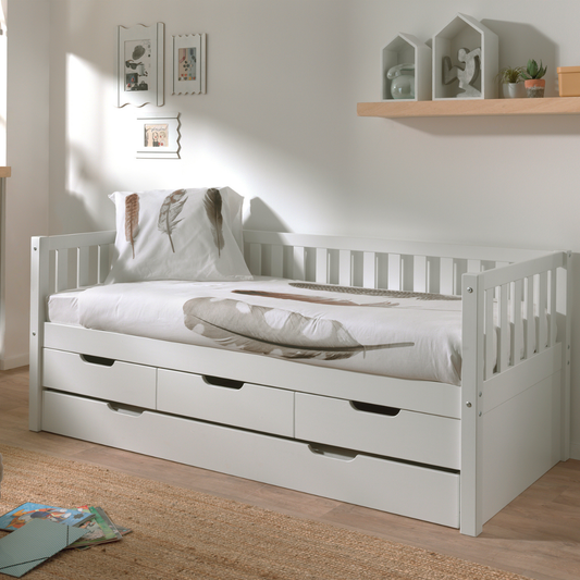 VIPACK FRITZ European single cabin bed 90 X 200cm with 3 drawers & under bed drawer white