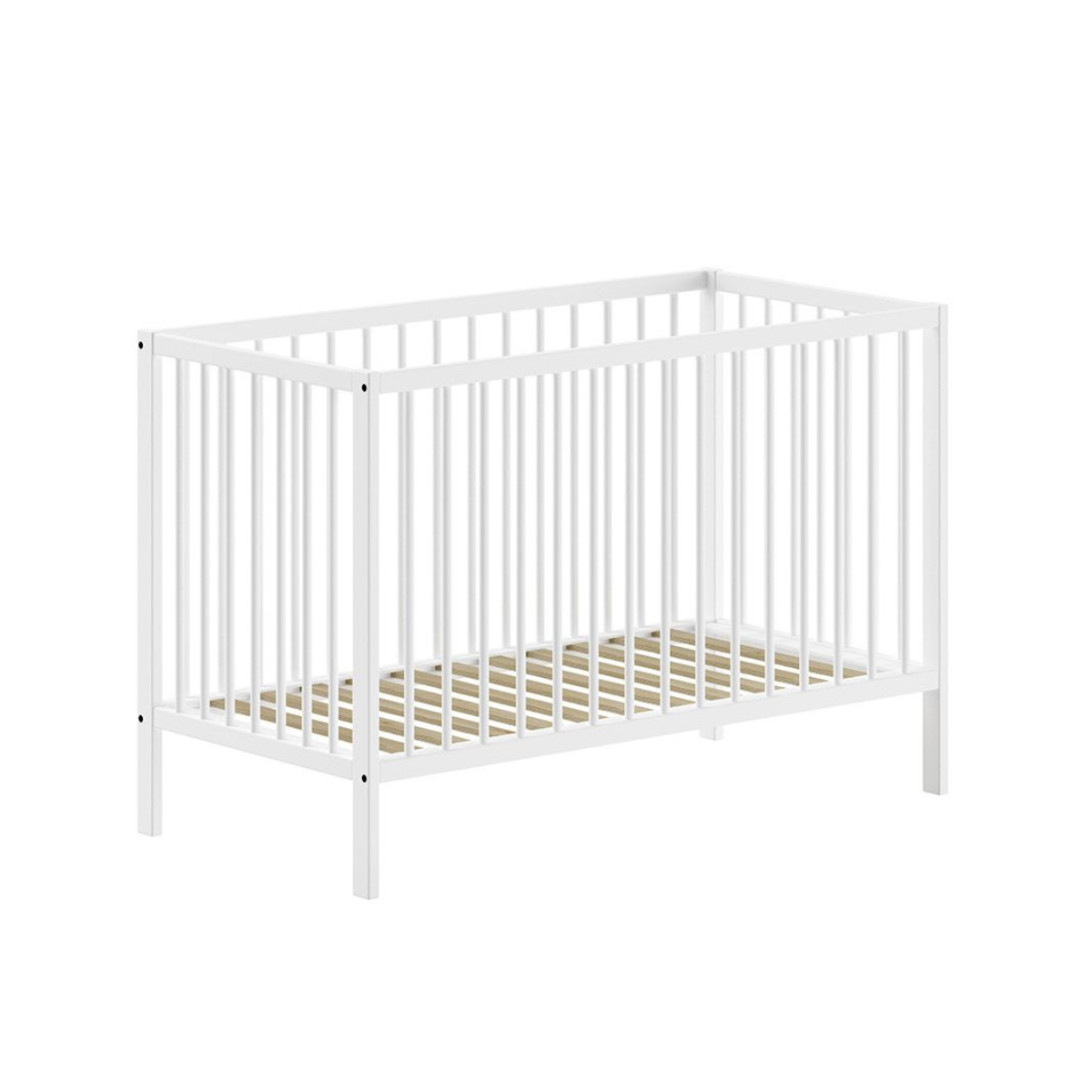 modern white 120x60cm cot product shot on plain white background