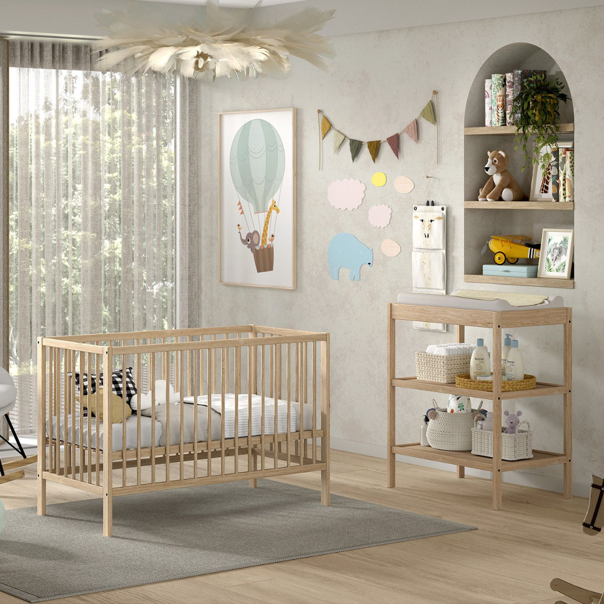 VIPACK JAXX DINO cot 120 x 60cm & baby changing table bundle natural