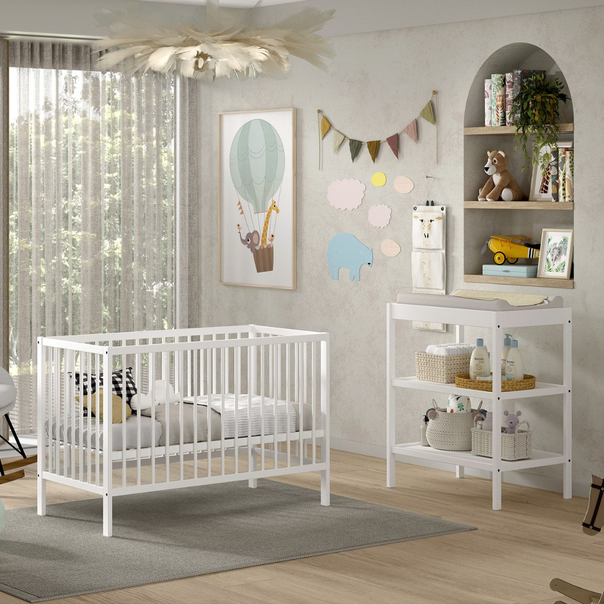 VIPACK JAXX DINO cot 120 x 60cm & baby changing table bundle white