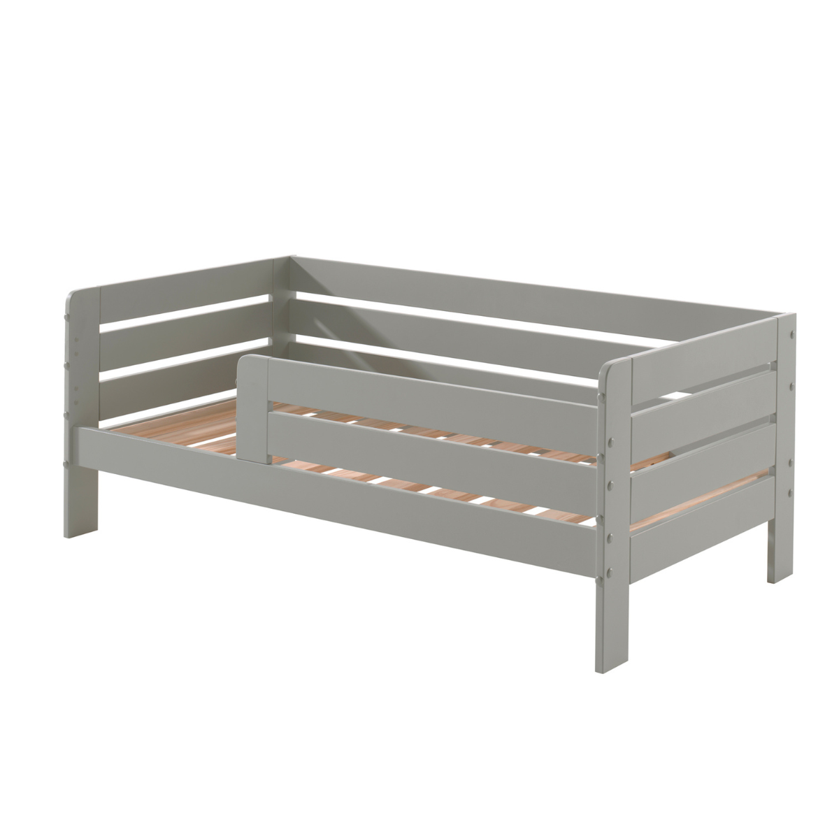VIPACK JAXX grey toddler bed without mattress on plain white background
