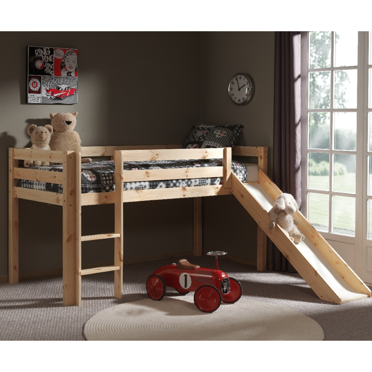 VIPACK PINO European single mid sleeper 90 X 200cm with slide natural
