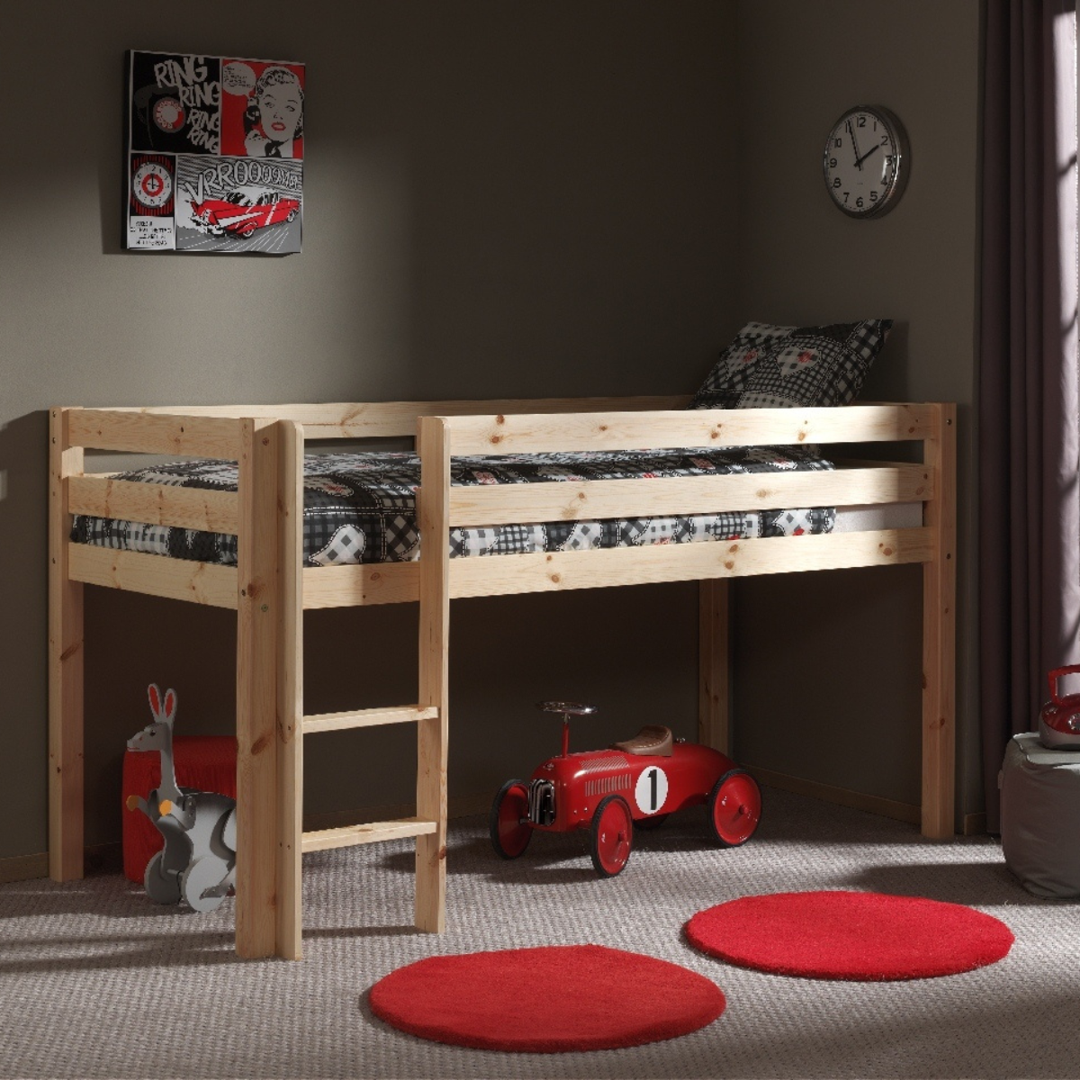 VIPACK PINO European single mid sleeper 90 X 200cm with ladder natural