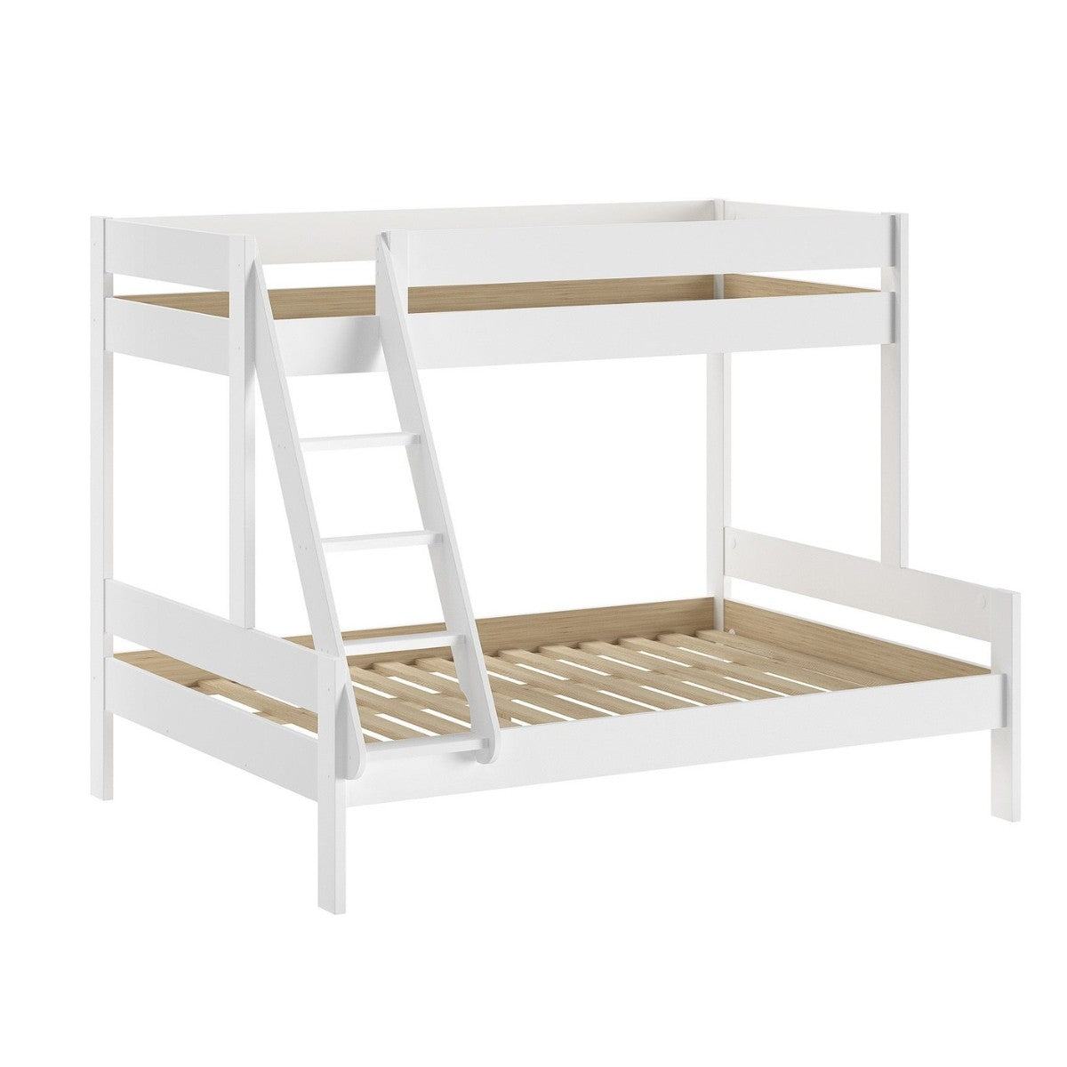 white VIPACK PRIMO triple sleeper family bunk bed without mattresses on plain white background