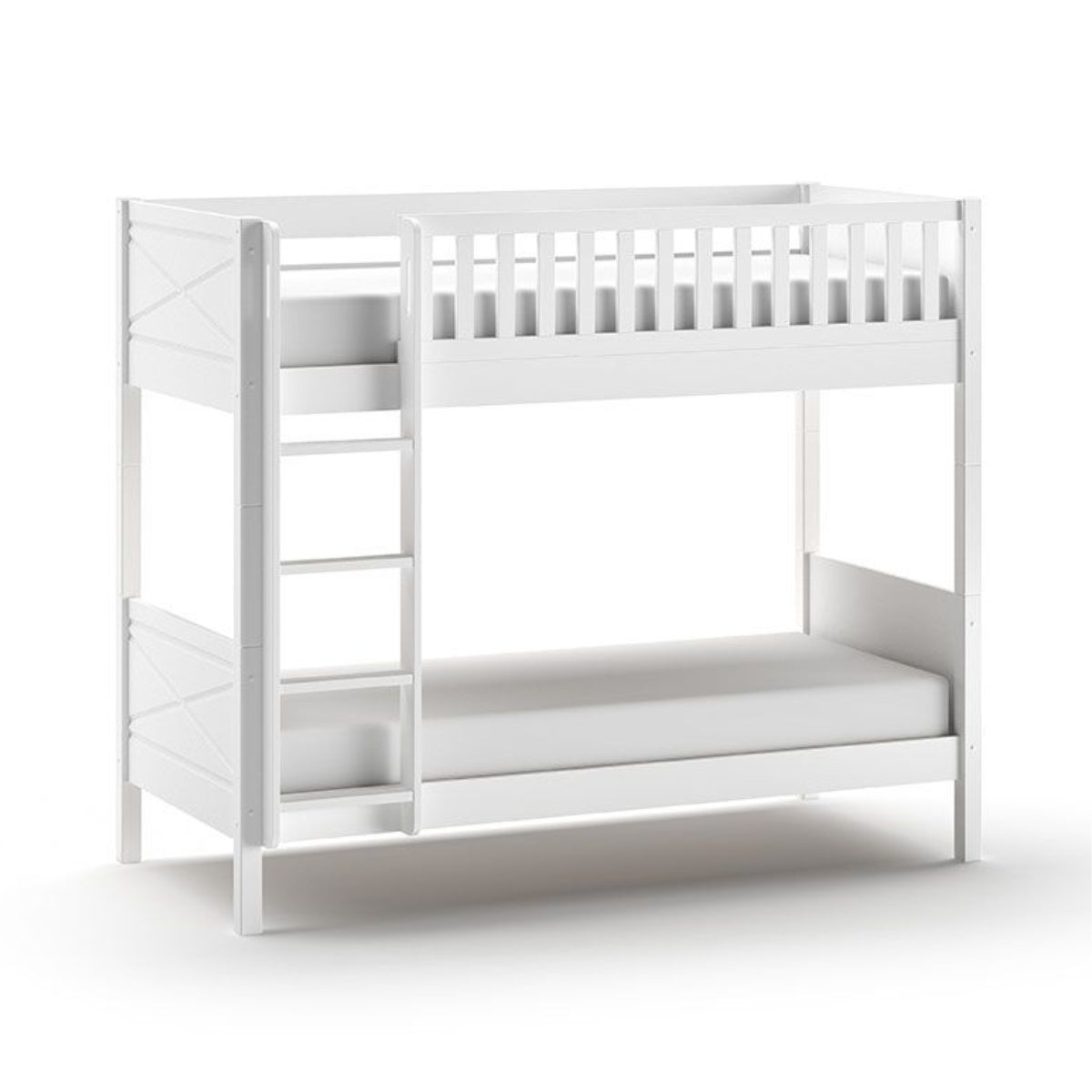 VIPACK scott white bunk bed with mattresses on plain white background