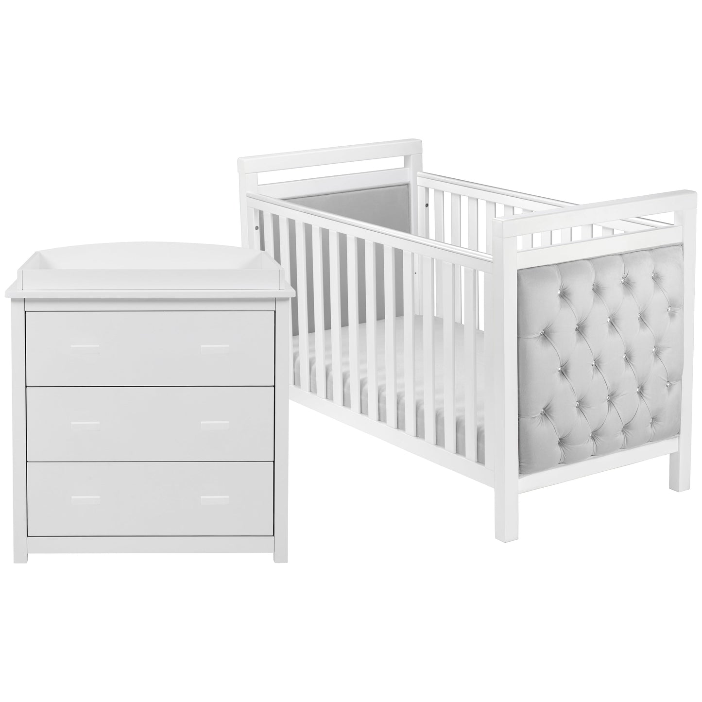 Babymore Velvet Deluxe Cot Bed 140 x 70cm 2 Piece Room Set White