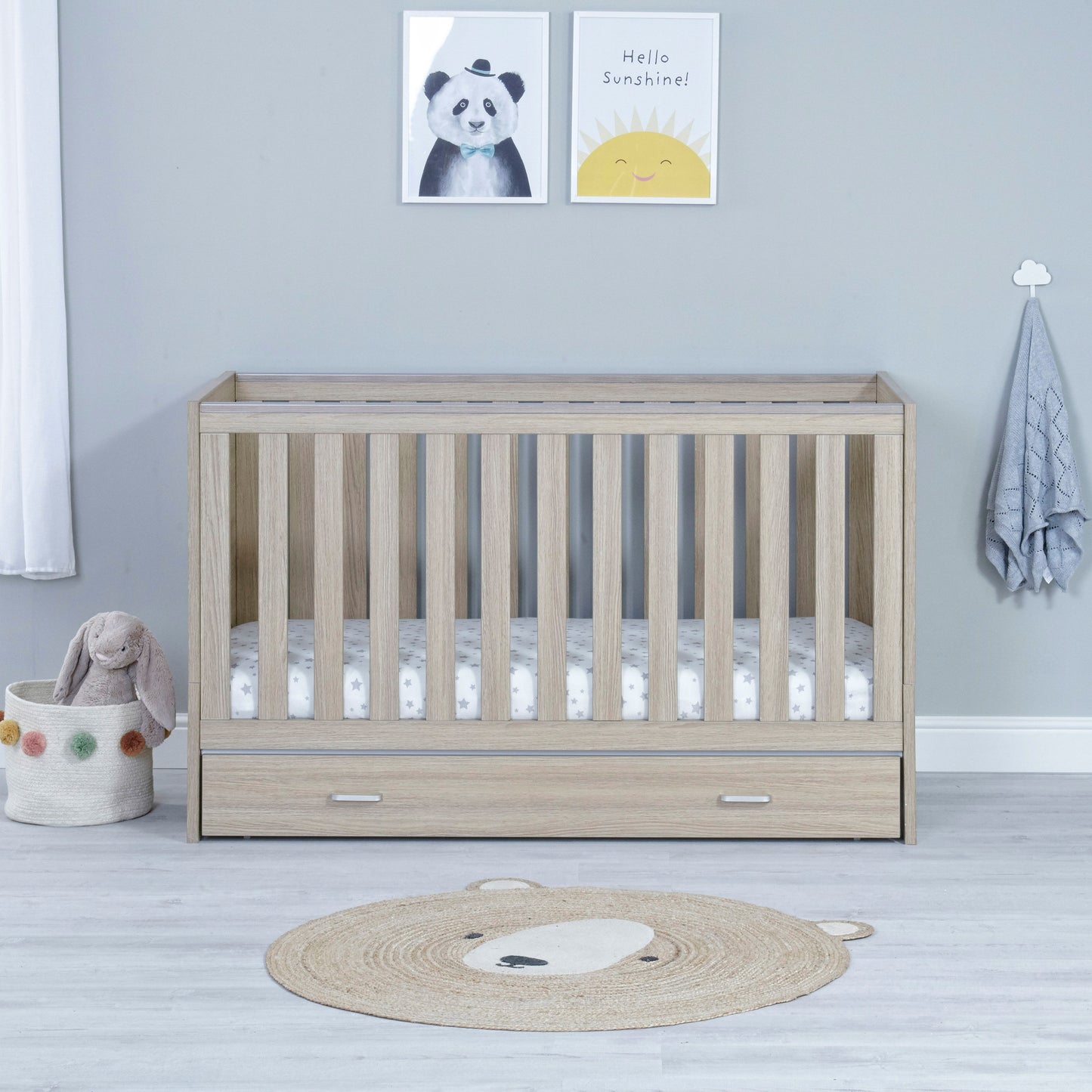 Babymore Veni Cot Bed 140 x 70cm Oak with drawer