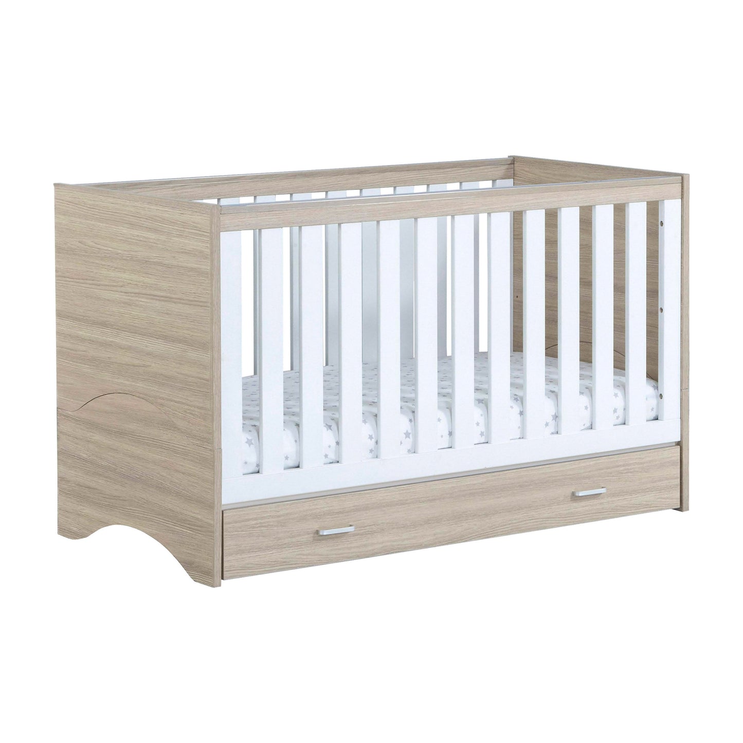 Babymore Veni Cot Bed 140 x 70cm White Oak with drawer
