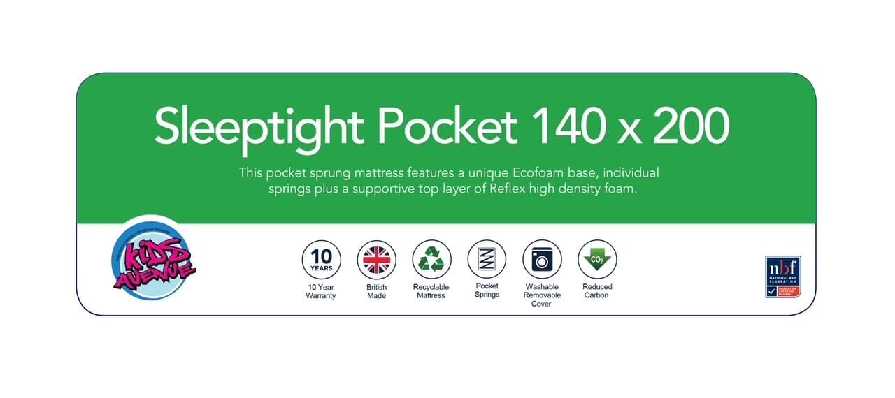 Kids Avenue Sleeptight Pocket Mattress 140 x 200cm Light Green Label