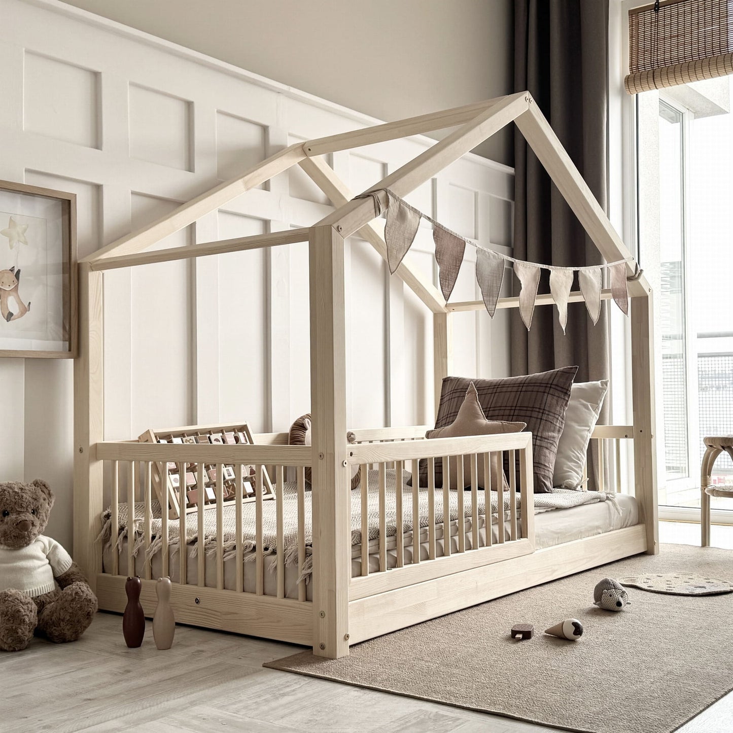 Luletto Alto House Bed inc Bed Guard 90 x 190cm Natural Wood