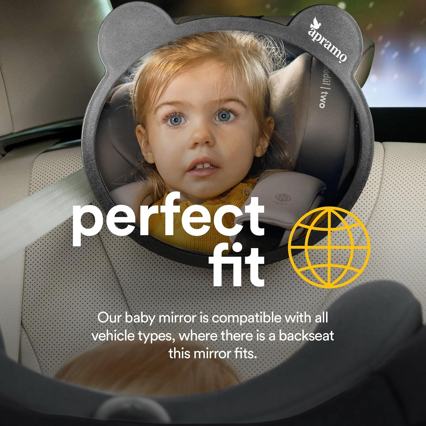 apramo baby car mirror with ears compatible with rear facing car seats and infant carriers