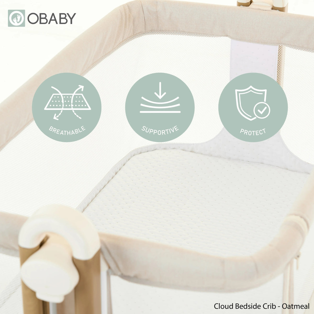 Obaby Cloud Bedside Crib with Mattress - Oatmeal
