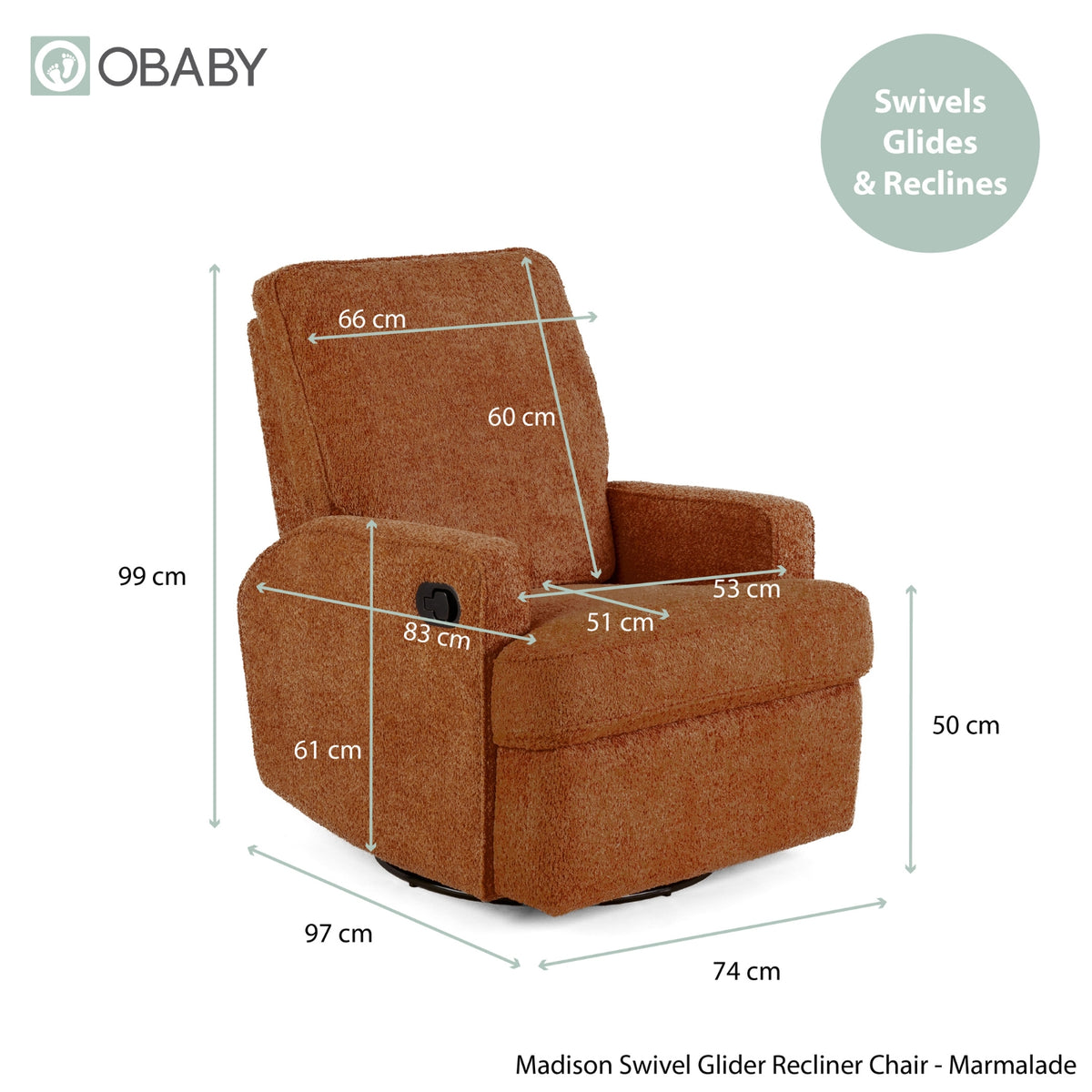 Obaby Madison Swivel Glider Recliner Nursing Chair — Chenille Marmalade