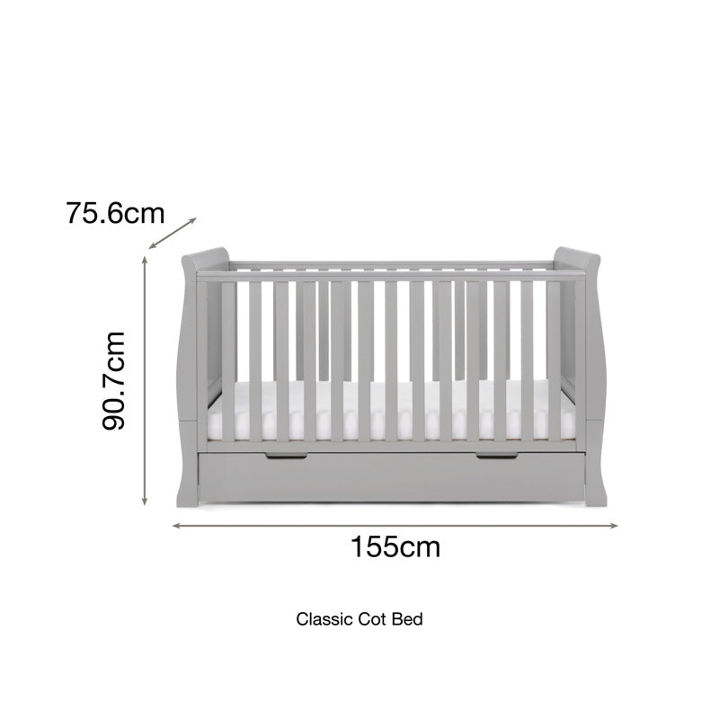 Obaby Stamford Classic Sleigh Cot Bed with Under Drawer — Warm Grey