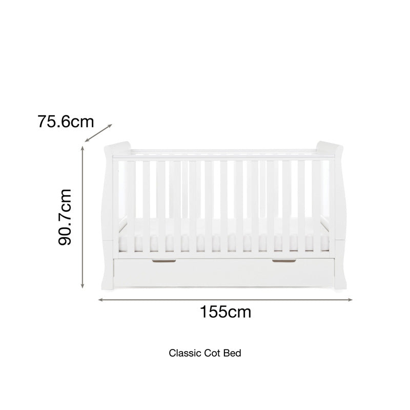 Obaby Stamford Classic Sleigh Cot Bed with Under Drawer — White