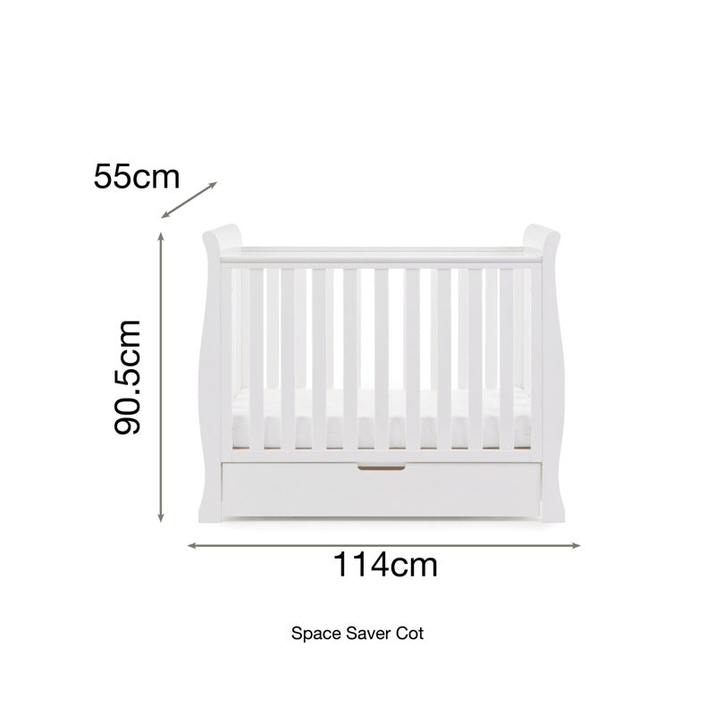 Obaby Stamford Space Saver Sleigh Cot with Under Drawer - White
