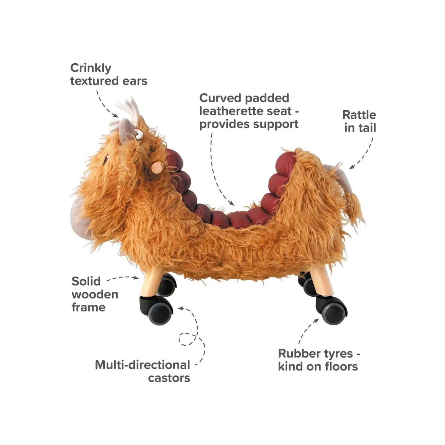 Little Bird Told Me Hubert Highland Cow Ride On Toy (12m+)