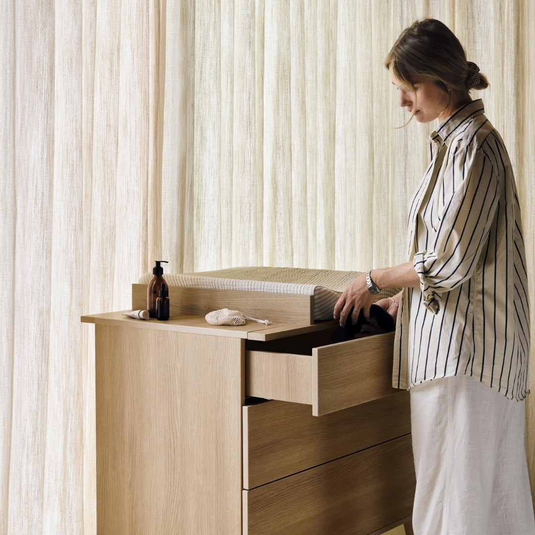 Quax Flow 3 Drawer Chest Baby Changing Extension Honey Ash