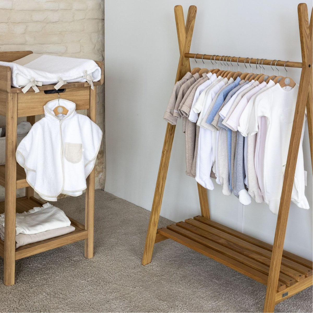 nursery clothes rail oak wood baby wardrobe alternative next to baby changing table
