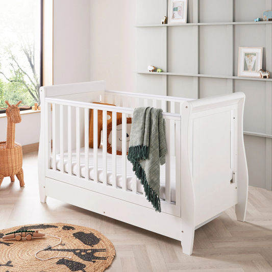 white sleigh 140x70cm cot
