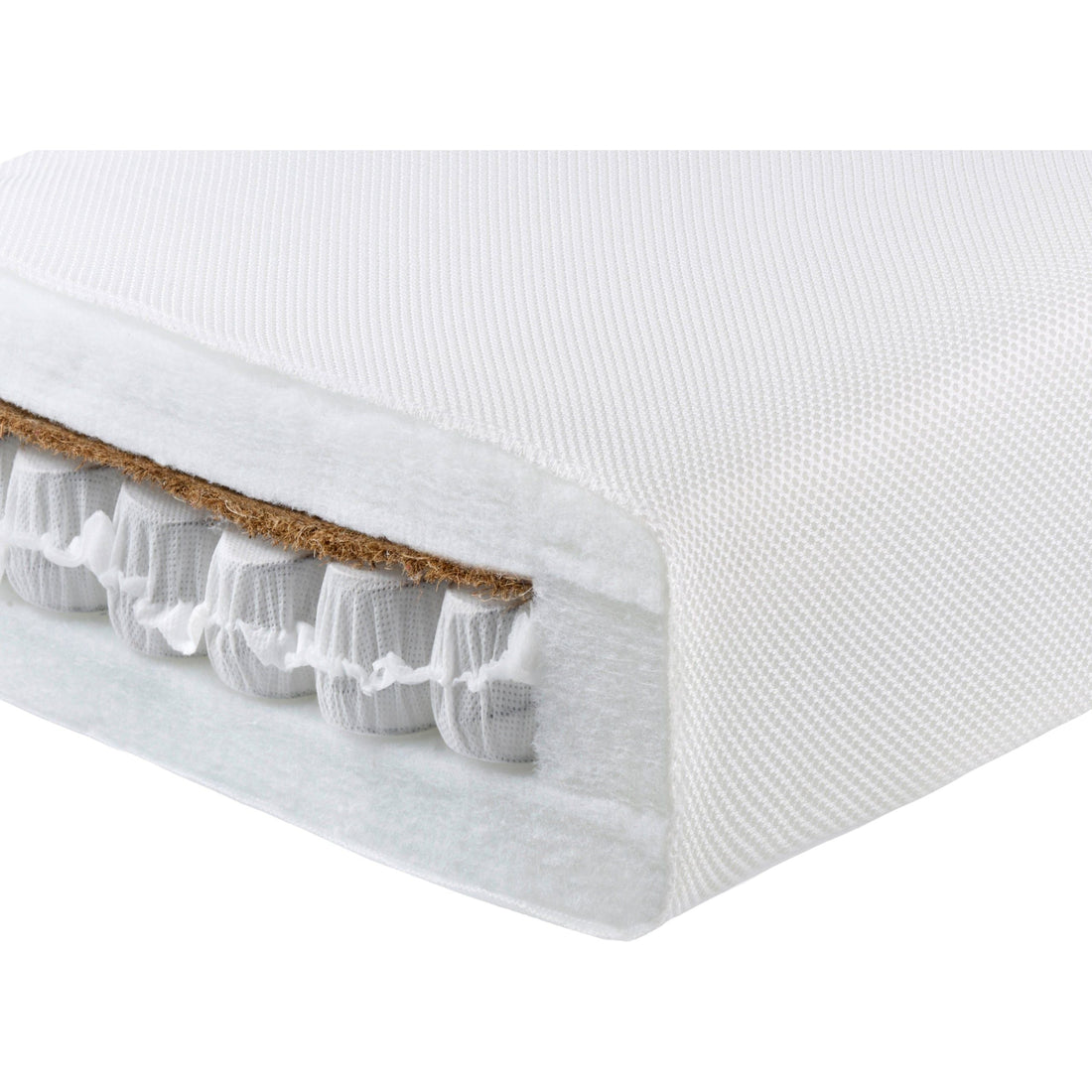 premium core pocket sprung mattress for 140x70cm cot bed on plain white background