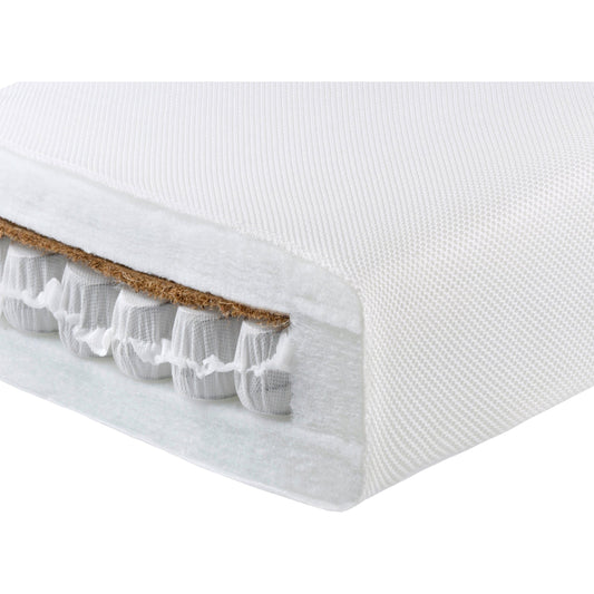 premium core pocket sprung mattress for 140x70cm cot bed on plain white background