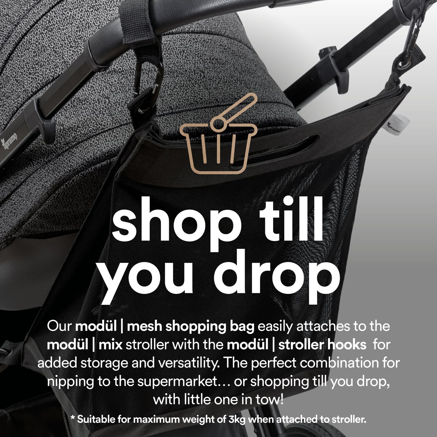 apramo modül universal stroller mesh shopping bag (inc Free Stroller Hooks)