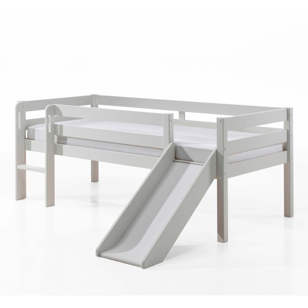 VIPACK PINO European single mid sleeper low 90 X 200cm with ladder & slide white