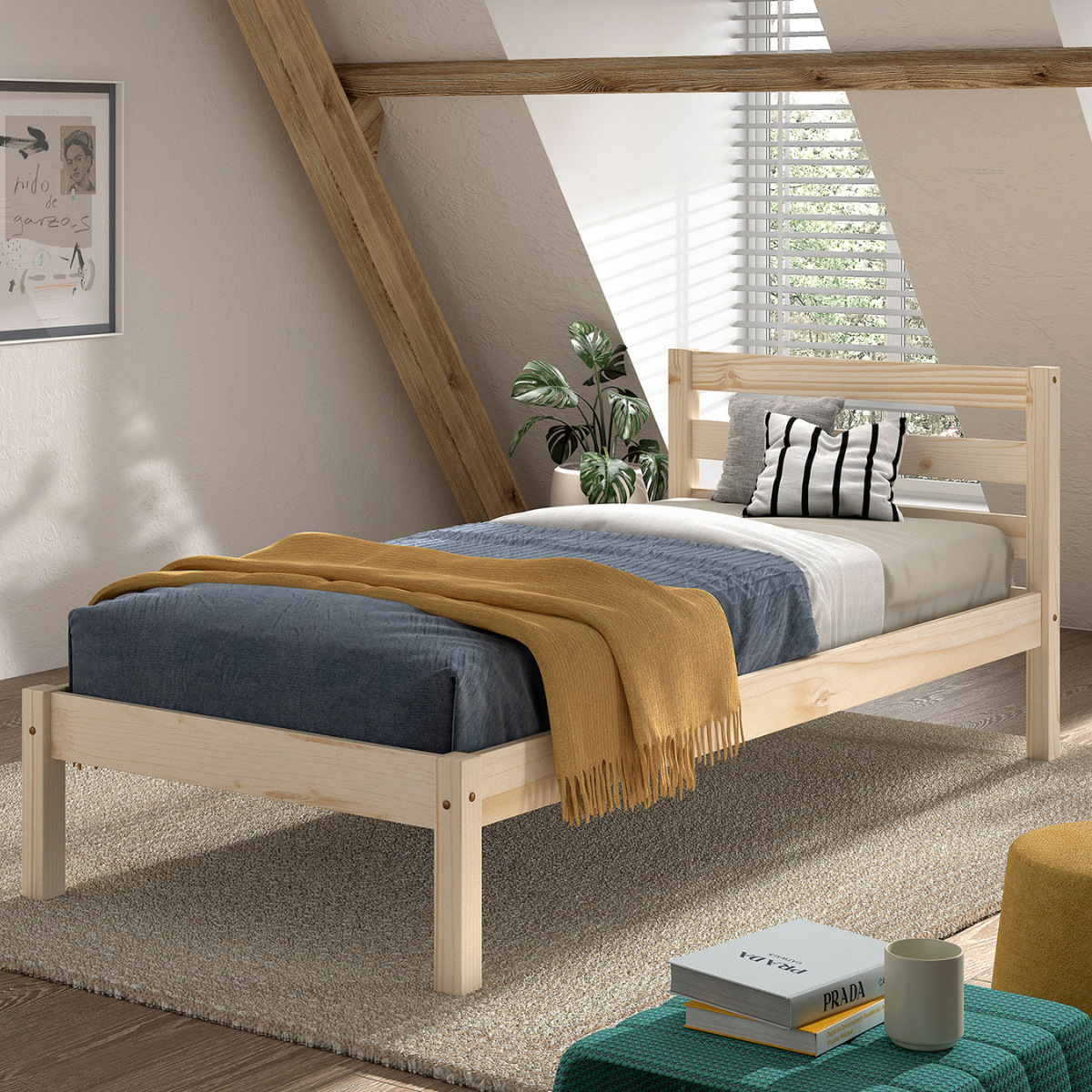 VIPACK PINO European single bed 90 X 200cm natural
