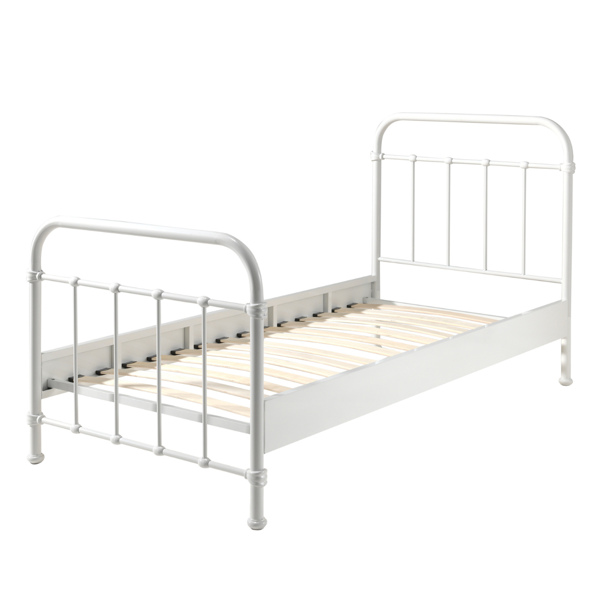 kids White metal single bed frame on a white background