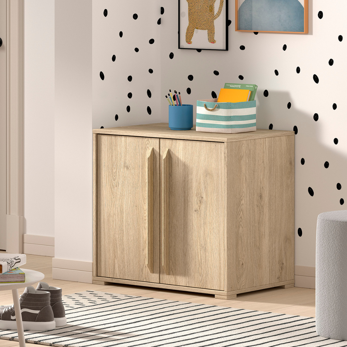 VIPACK SAM European mid sleeper 90 X 200 cm oak with storage drawers & shelving unit