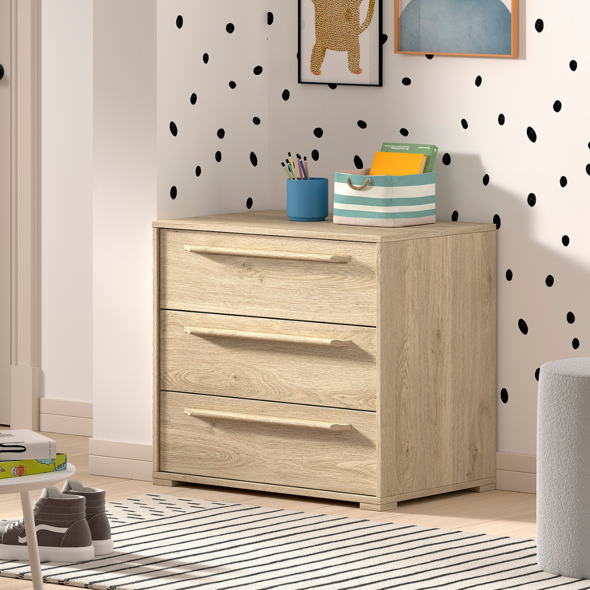 VIPACK SAM European mid sleeper 90 X 200 cm oak with storage drawers & shelving unit