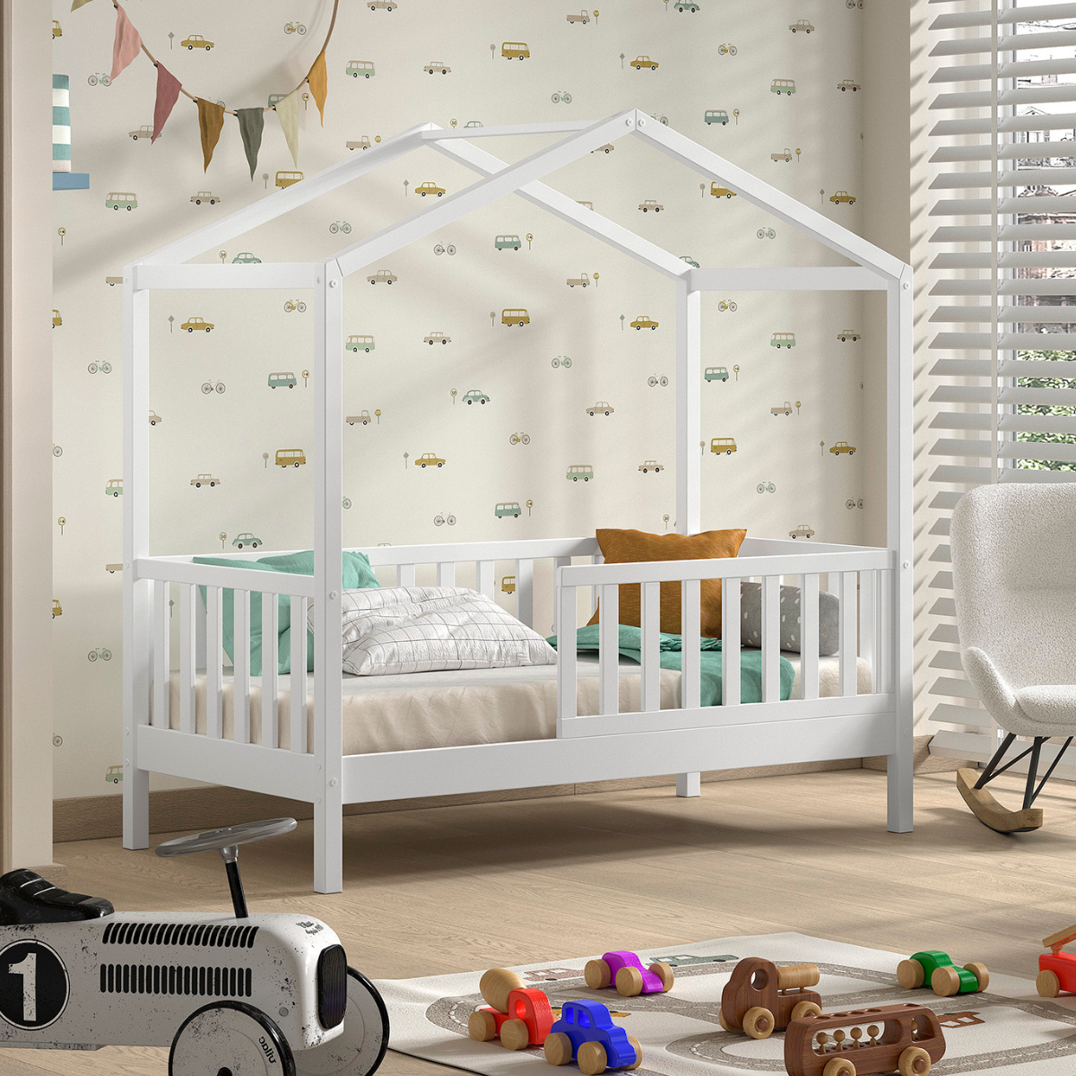 VIPACK JAXX DALLAS toddler house bed 140 x 70cm white