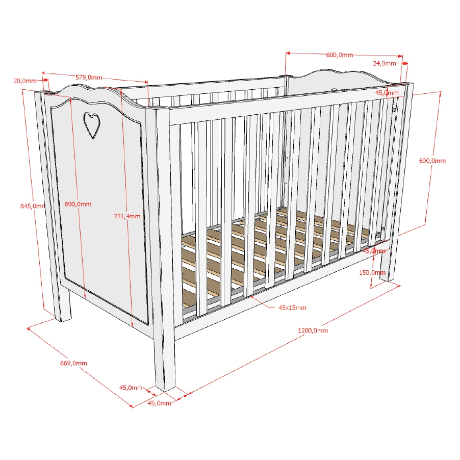 VIPACK JAXX AMORI cot 120 x 60cm white