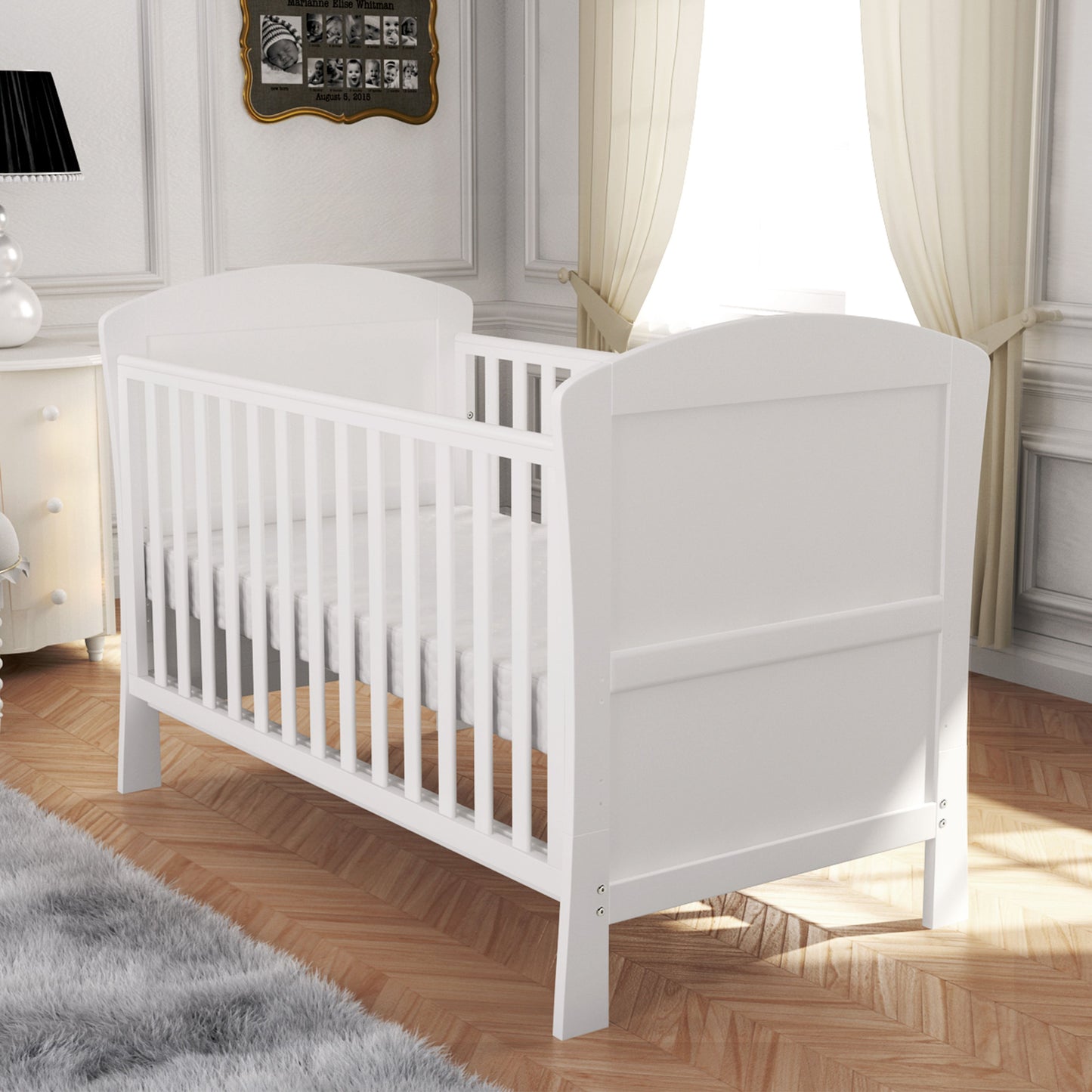 Babymore Aston Drop Side Cot Bed 140 x 70cm White