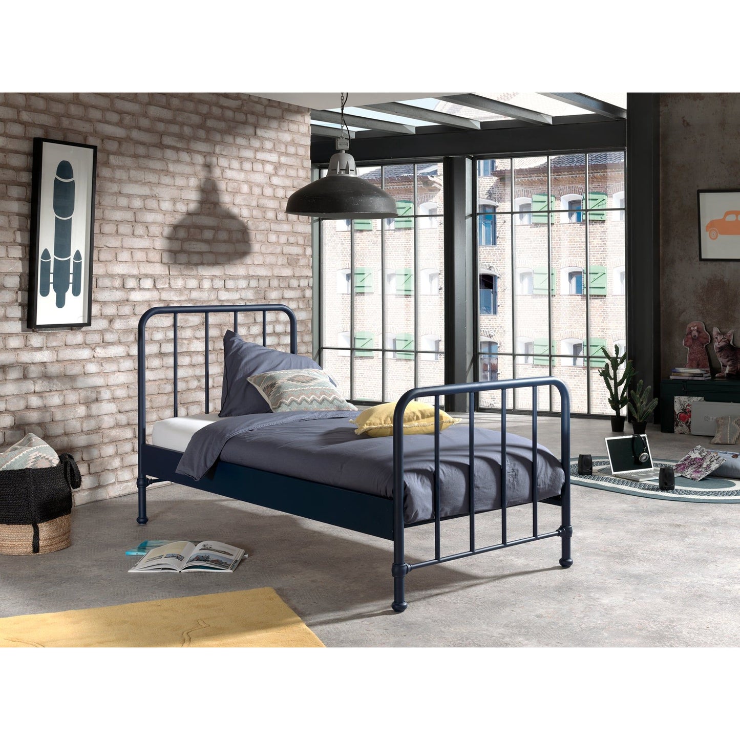 VIPACK BRONXX European single bed 90 X 200cm blue denim