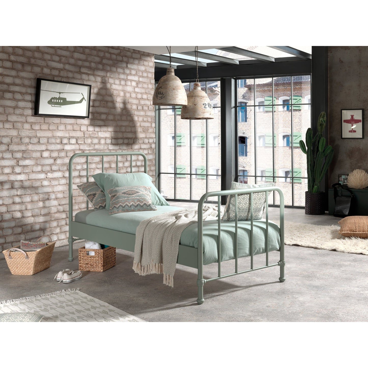 VIPACK BRONXX European single bed 90 X 200cm olive green