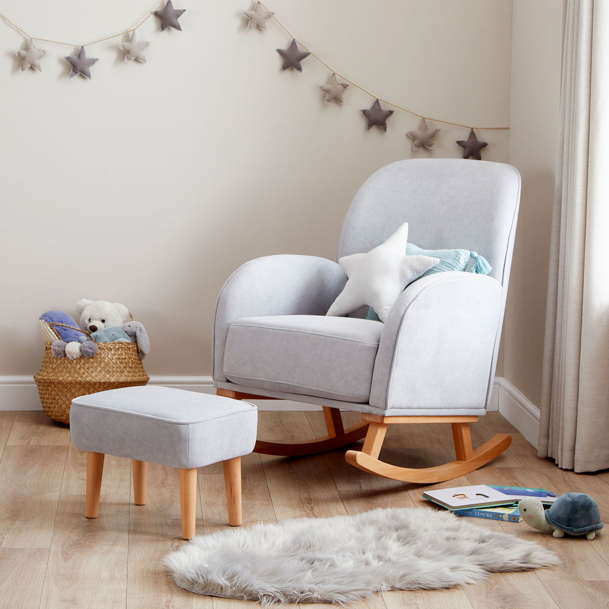 Babymore Freya rocking nursing chair with matching footstool on baby nursery