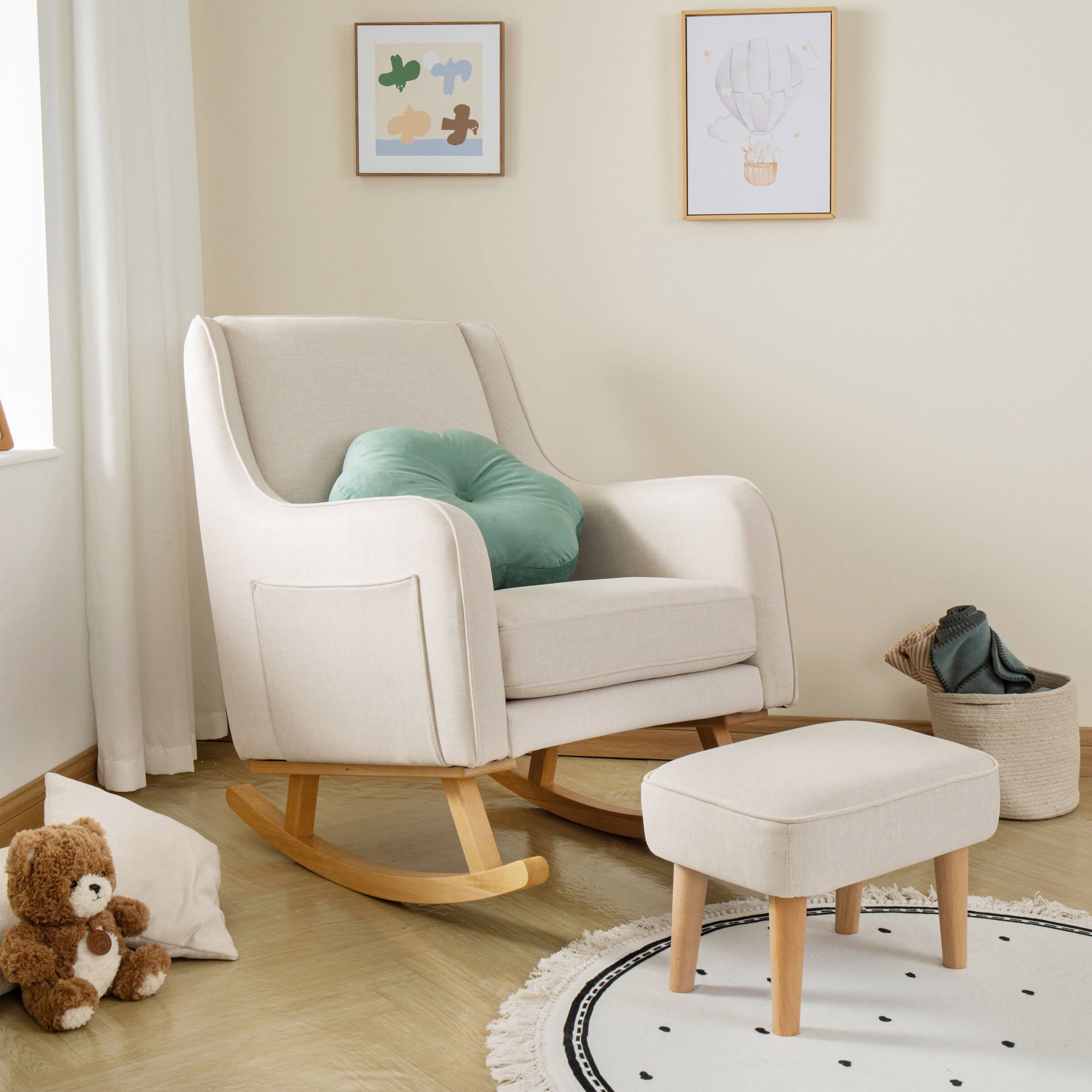 Babymore Ida nursing chair ivory with matching footstool in modern light baby nursery