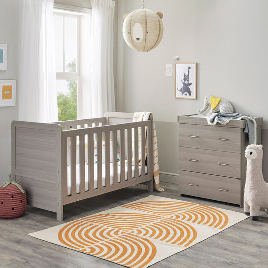 Babymore Caro Cot Bed 140 x 70cm 2 Piece Room Set Grey Wash